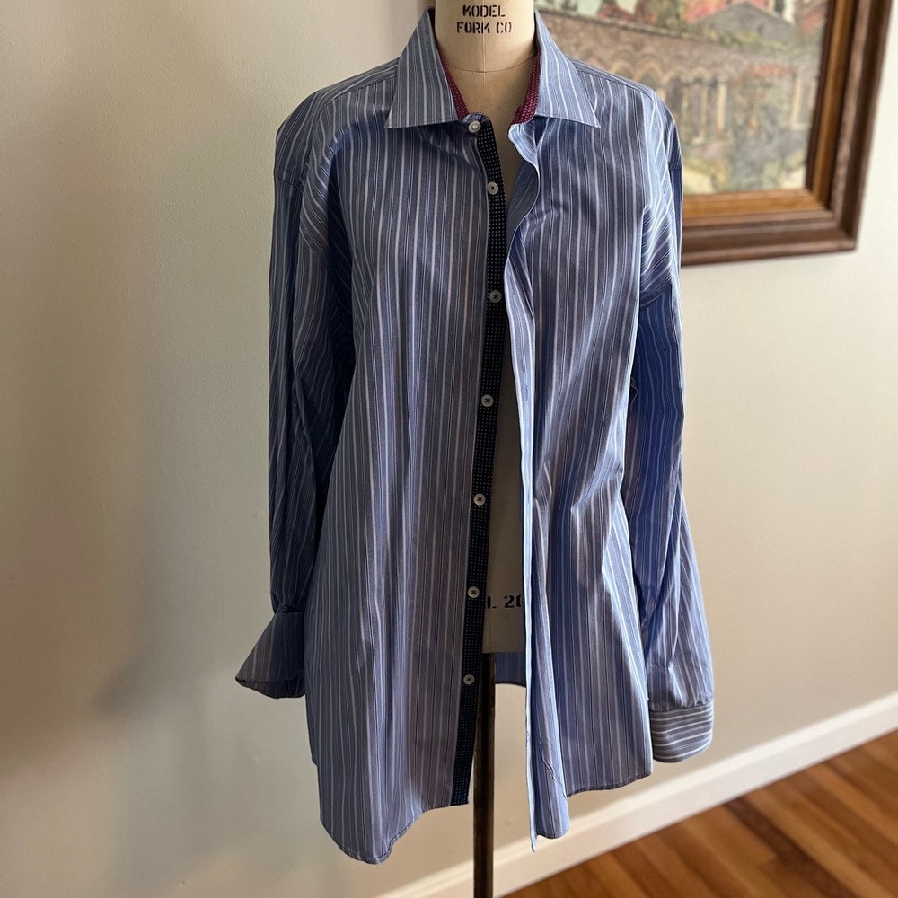 Park West Men’s Blue and White Stripe Long Sleeve Button Down - size XXL